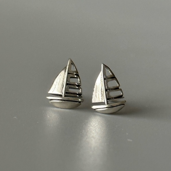 Sterling Silver Tiny Stud Sailboat Earrings - Picture 9 of 13